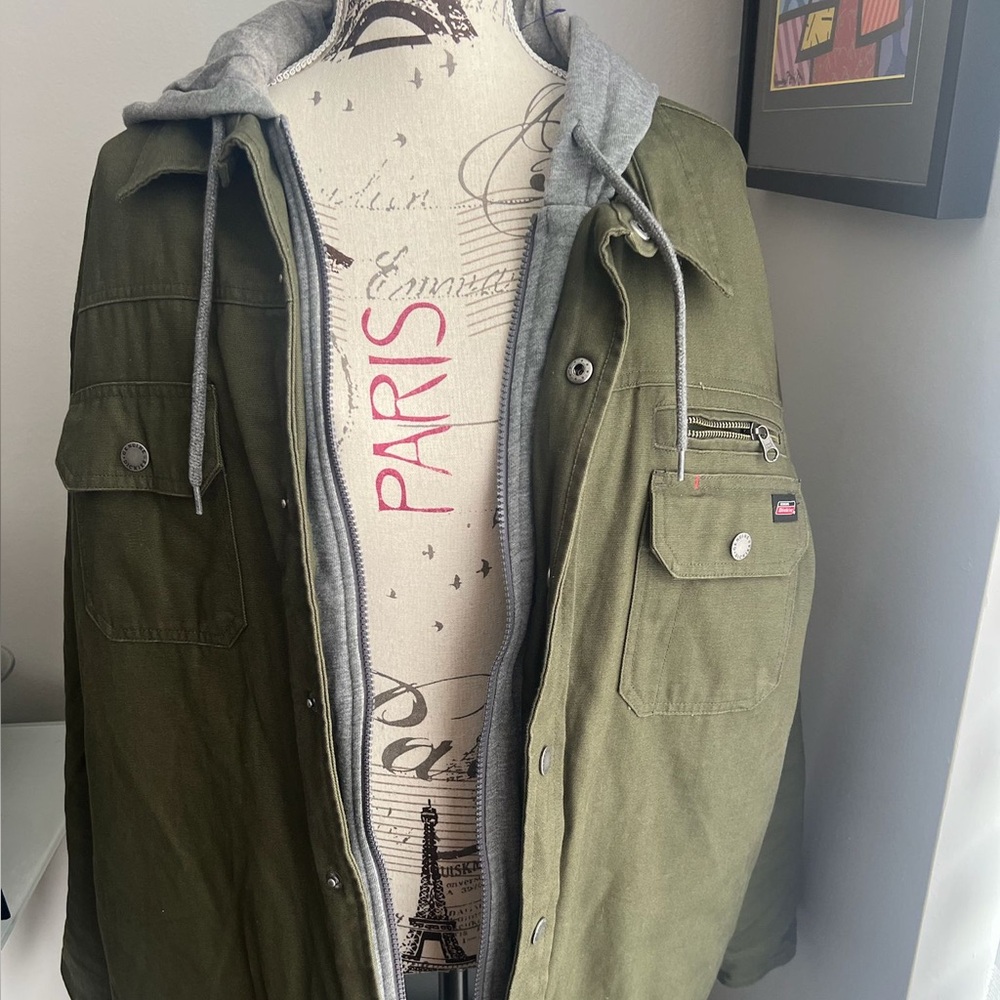 Dickies Men's Canvas Olive Green Jacket with Hoodie Size XL